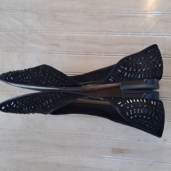 Donald J Pliner Black Embellished D'Orsay Flats Dressy Classy Pointy Toe Sparkly - Picture 6 of 9